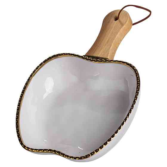 Тарілка порцелянова глибока з ручкою Яблуко 23×16×4 (см) блюдо сервірувальне з ручкою для подачі тарілка сковорода Золото ZJH-14-1 Коломия