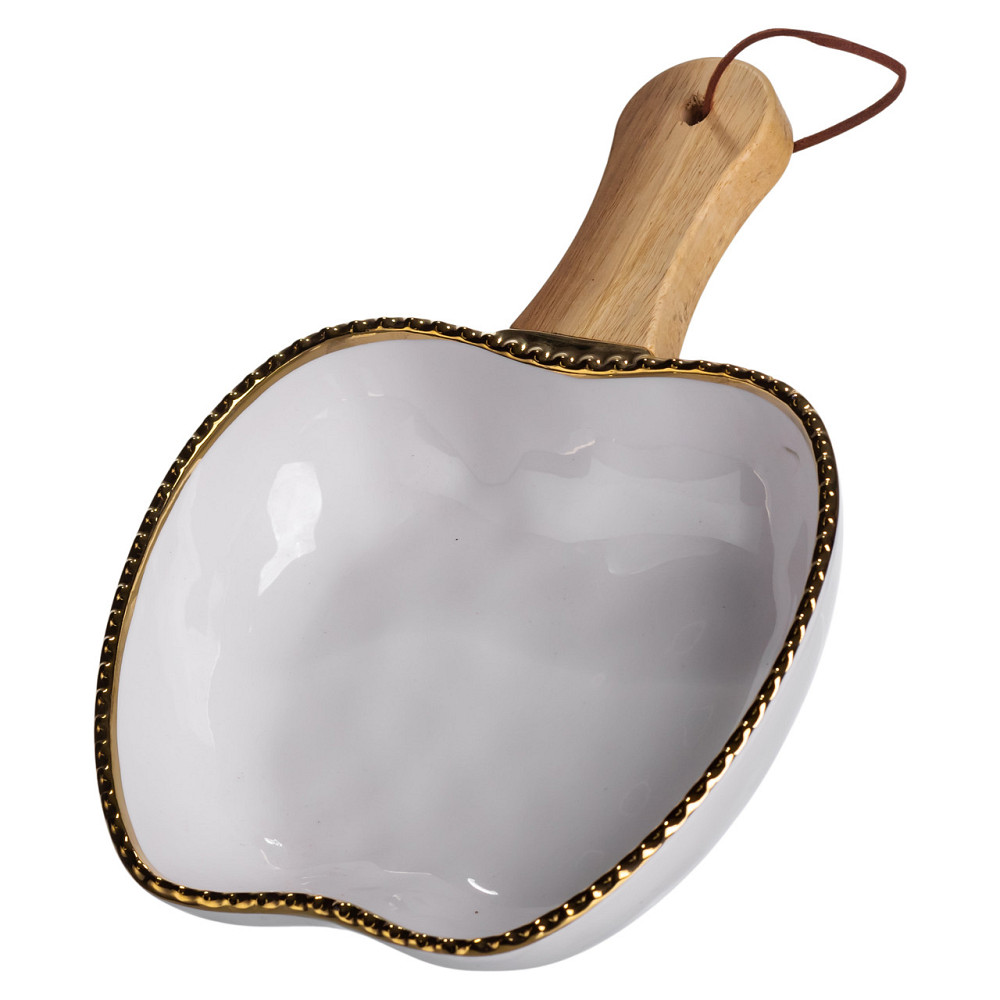 Тарілка порцелянова глибока з ручкою Яблуко 23×16×4 (см) блюдо сервірувальне з ручкою для подачі тарілка сковорода Золото ZJH-14-1 Коломия - фото 2