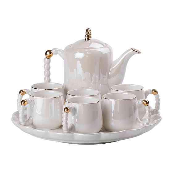 Чайний набір на 6 персон із заварювальним чайником та порцелянаовою підставкою Білий HP-15-7 Коломия