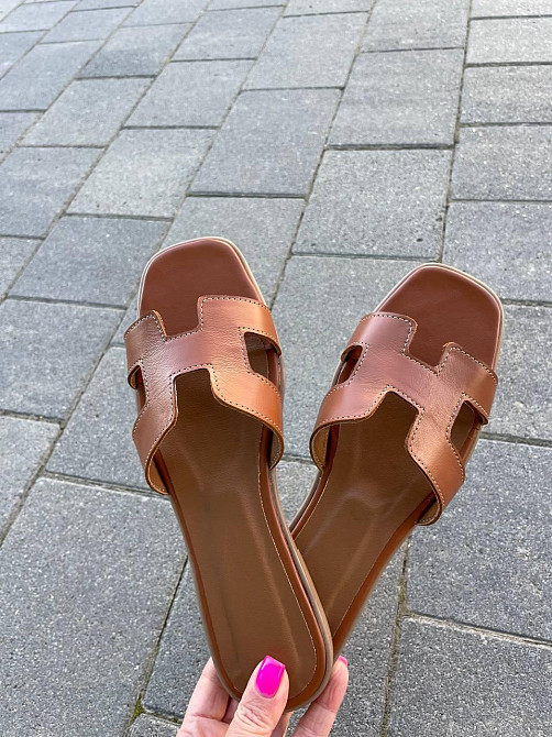 Notta bene Модні шльопанці жіночі з натуральної шкіри коричневі на низькому ходу Notta bene TS- Коломыя - изображение 8