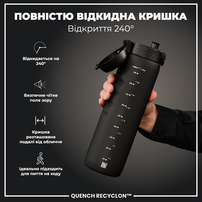 Пляшка для води ION8 1000 мл. (ЕКО пляшка) BPA Free, Black Каменское - изображение 3