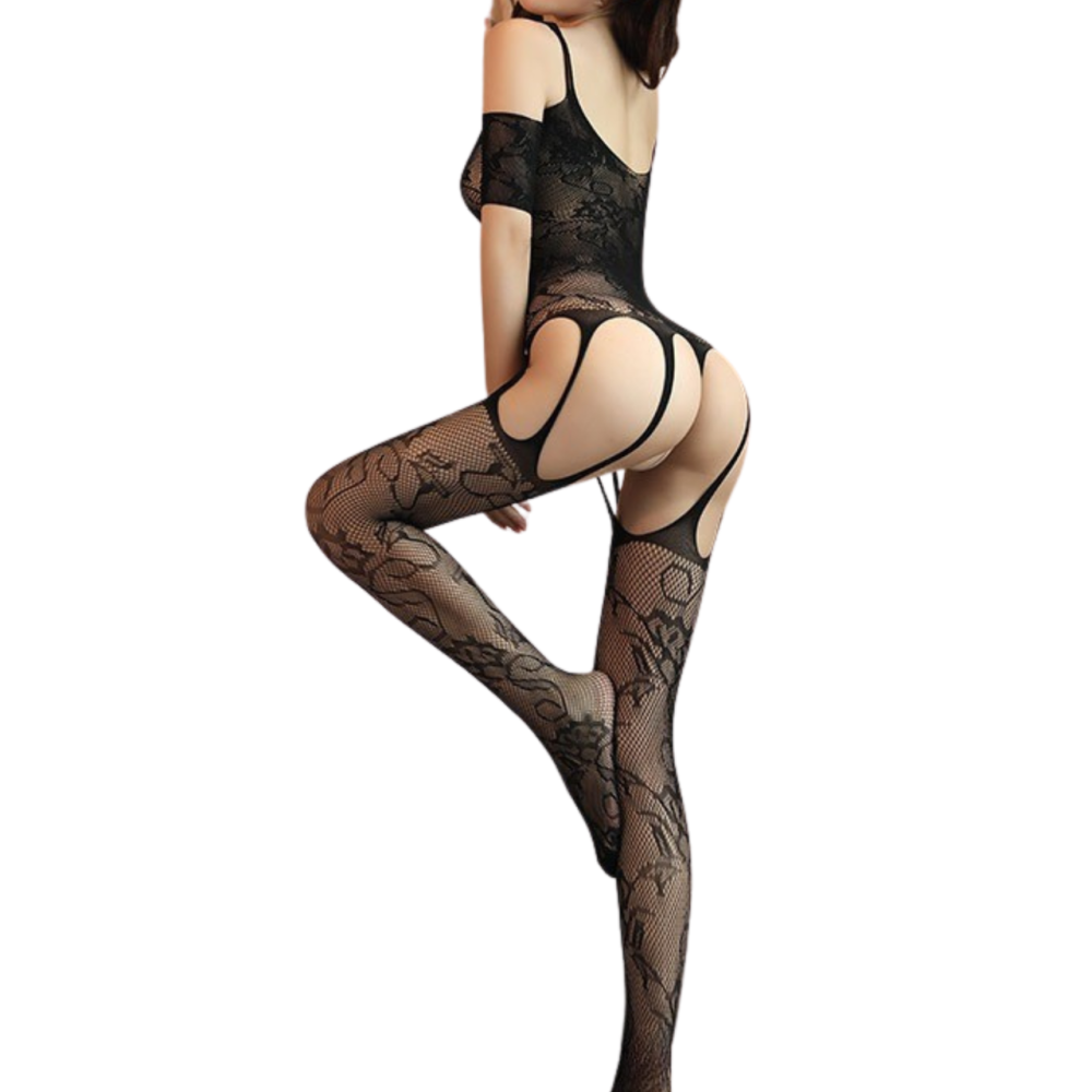 Еротичний бодістокінг мереживний з сітки, жіноча сексуальна білизна, універсальний розмір зріст: 145–185 см,One Size чорний, 8744 Кам'янець-Подільський - фото 4