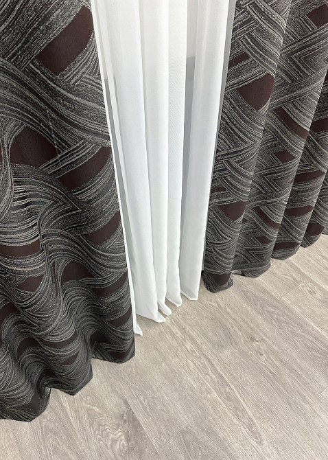 Комплект штор на люверсах VR-Textil Жаккард Mystery № 1623ш Серый с венге 150х280 см 2 шт (37-0205) Киев - изображение 7