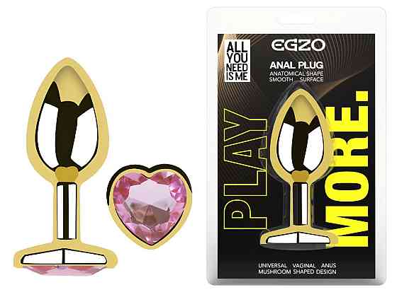 Анальная пробка с кристаллом EGZO - Gold Heart Plug Pink size M Sex Aura Киев