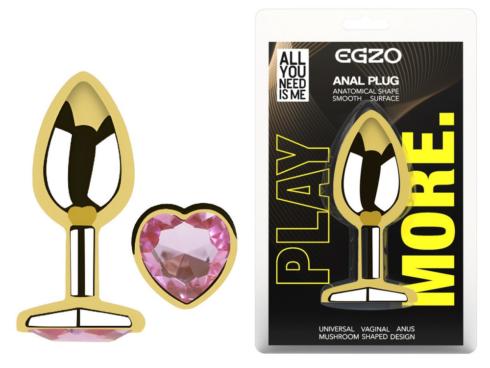 Анальна пробка з кристалом EGZO - Gold Heart Plug Pink size M Sex Aura Київ - фото 1