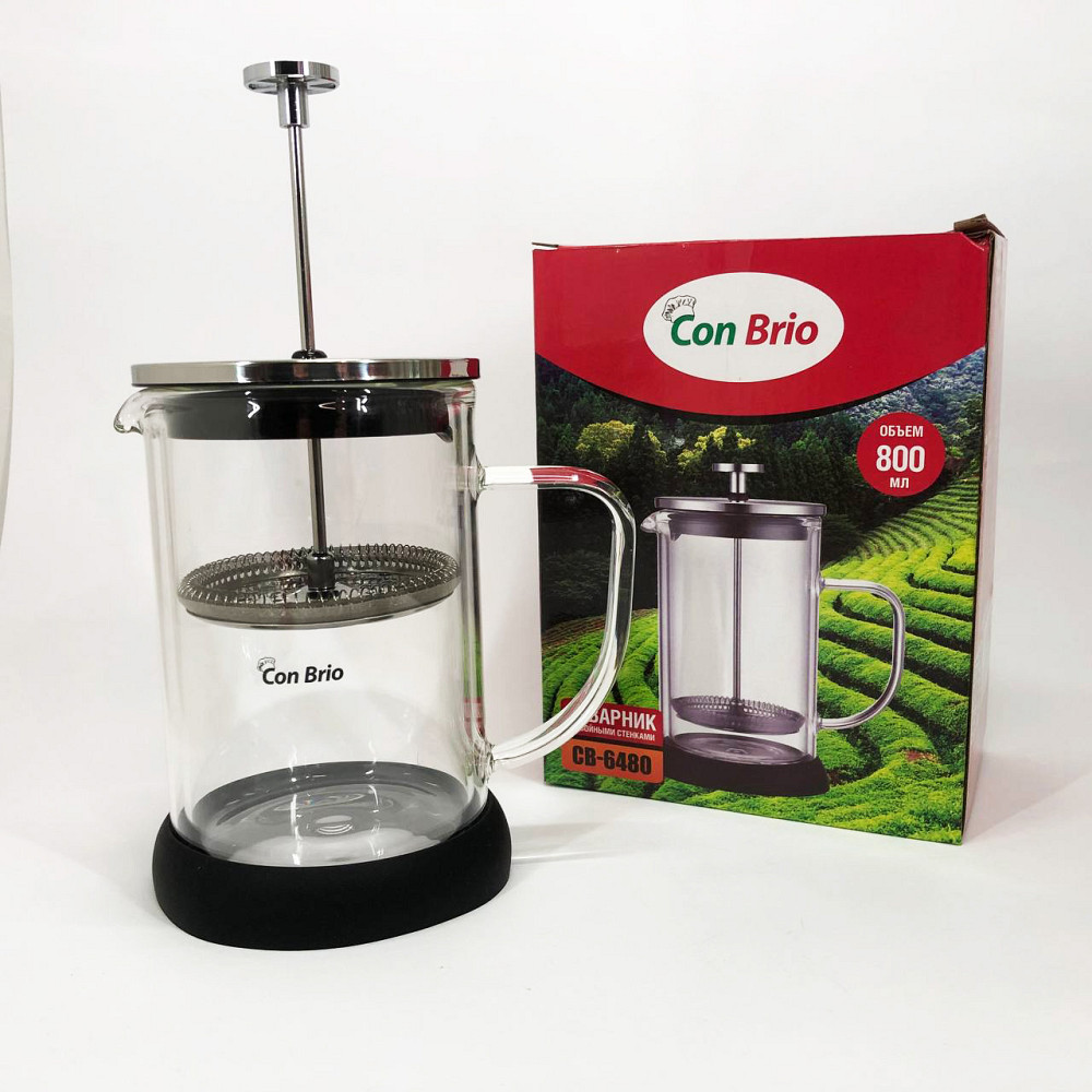 Приготовление чая с помощью пресс-заварника Con Brio CB-6480 800 мл, Френч-пресс для дома и офиса QL-97 Львов - изображение 5