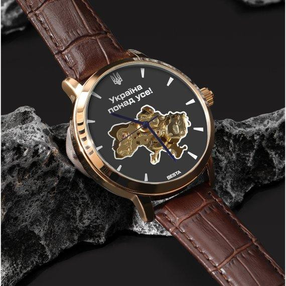 Чоловічий наручний годинник Besta Skeleton Gold Black Dial Вінниця - фото 5