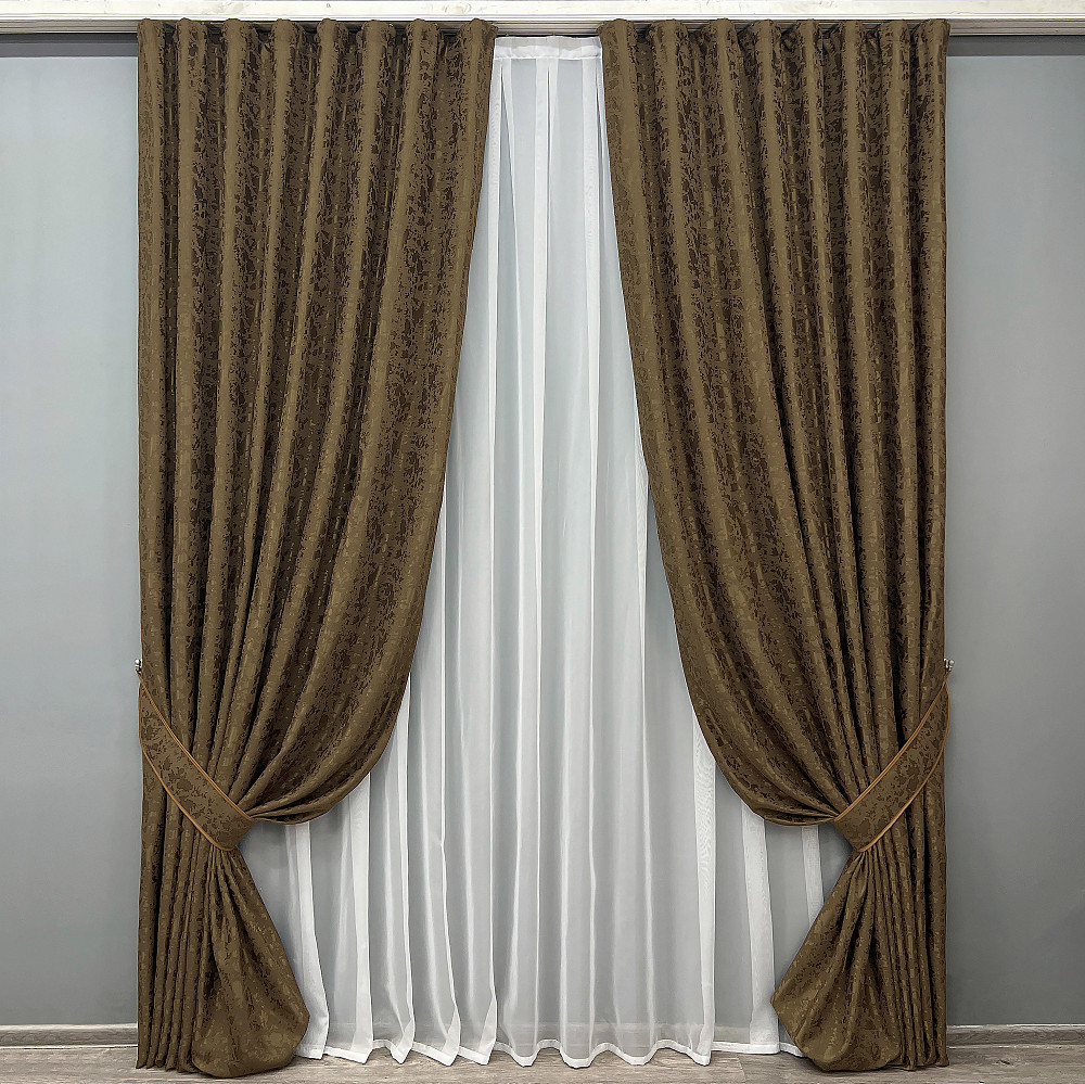 Комплект готовых штор VR-Textil Лен мрамор Pavliani ХО № 1261ш Коричневый 200х280 см 2 шт (32-316) Киев - изображение 2
