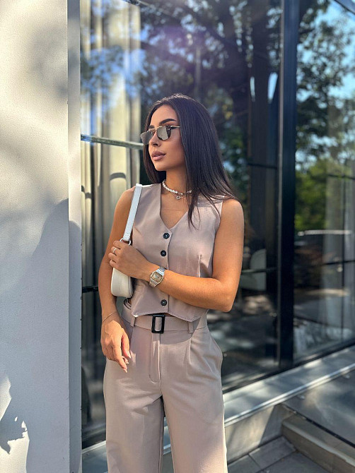 Женский брючный костюм двойка: жилет и брюки турецкая костюмка Капучино, 46 Одесса - изображение 8