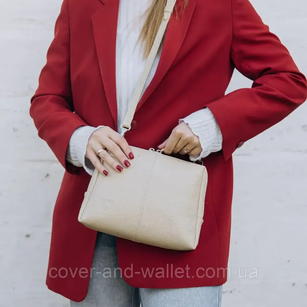 Стильная женская сумка кросс-боди из натуральной кожи бежевого цвета Grande Pelle 702743 Киев - изображение 6