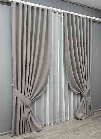 Комплект штор VR-Textil 100% блэкаут ASHEN NIGHT 150х270 2шт и Тюль 400х270 1848ш-1153т кофейно-серый с белым 71-085/3 Киев