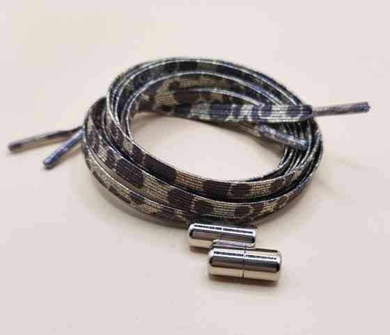 Шнурки эластичные глиттерные с цилиндрической застежкой Леопардовый Смела