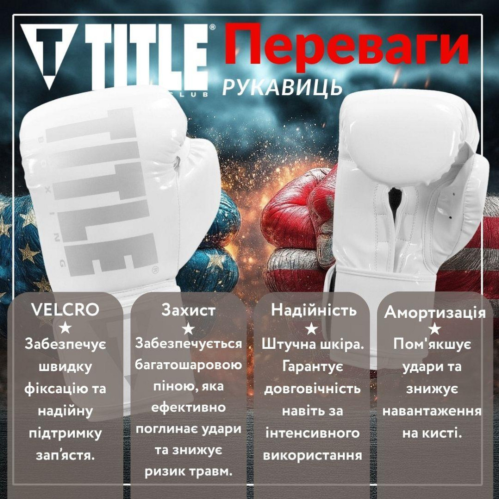 Боксерські рукавиці TITLE Boxing Inferno Intensity Elastic White 18 oz (капа в комплекті) Кам'янське - фото 3