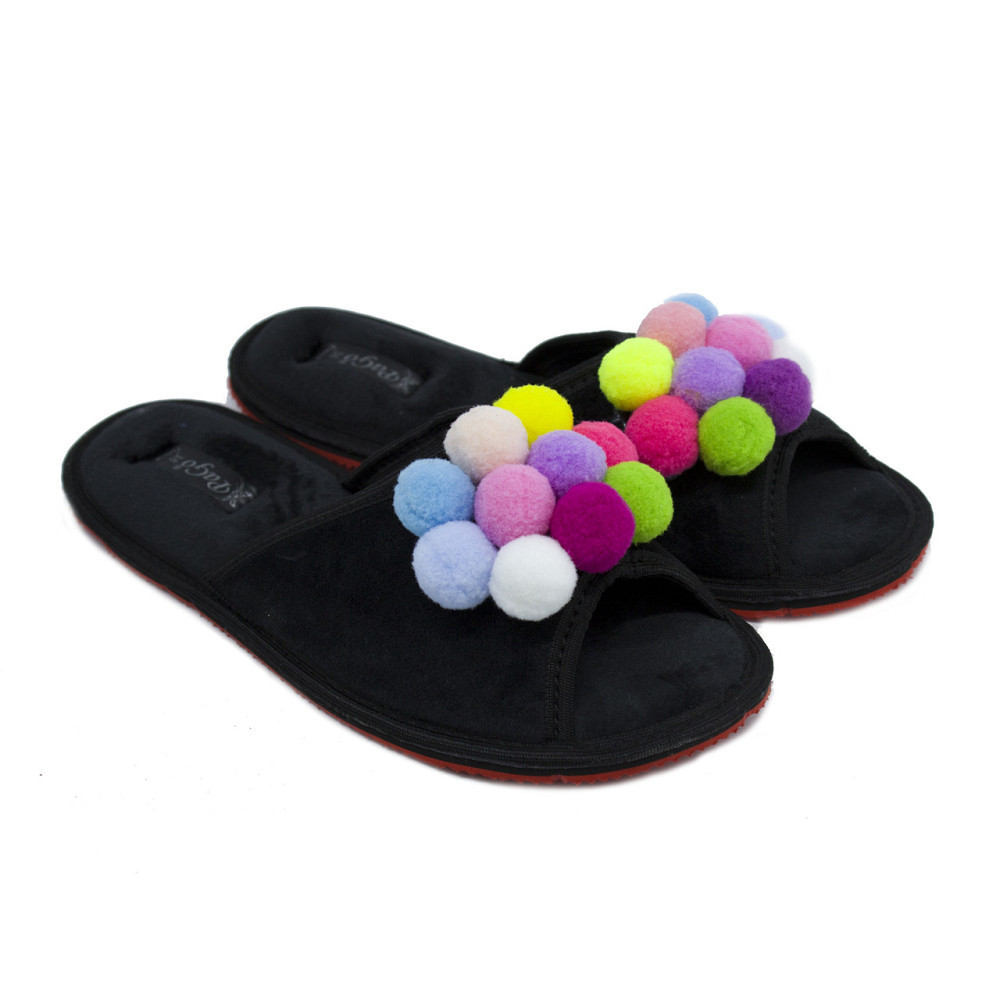 Тапочки открытые PaGo женские Цветной помпон, черный 38 Одесса - изображение 1