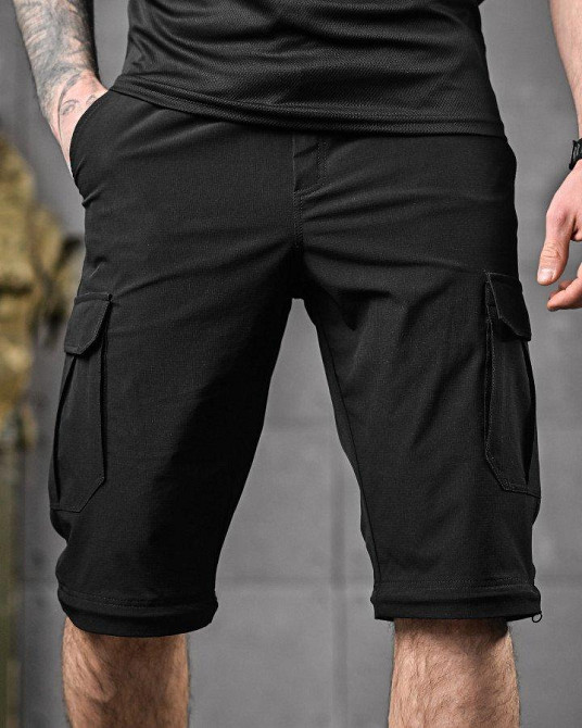 Мужские летние такатические штаны шорты черные Одесса - изображение 11