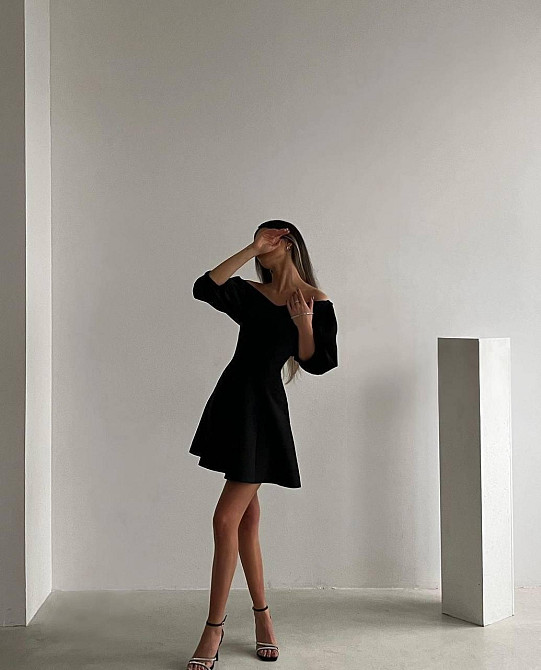 Жіноче романтичне мініплаття з об'ємним рукавом костюмка Чорний, 42/44 Одеса - фото 7