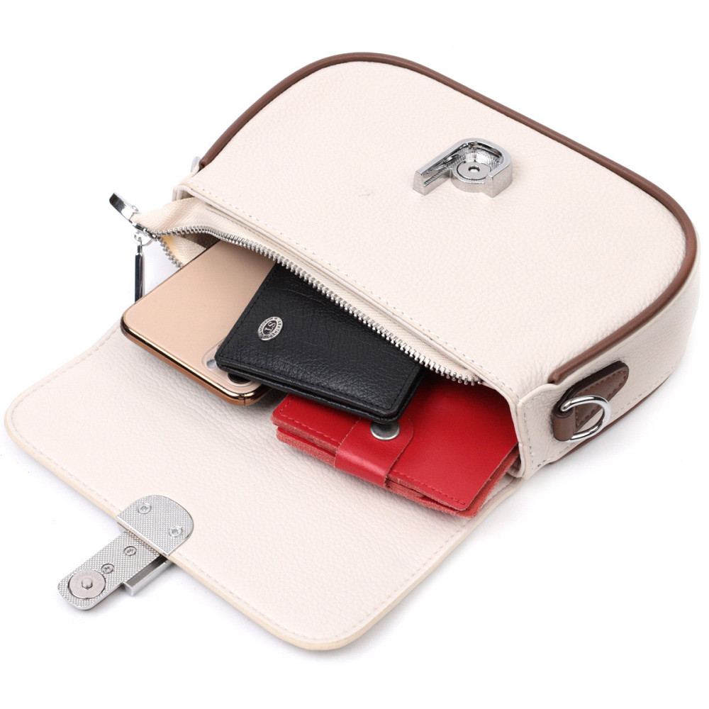 Полукруглая сумка для женщин с интересным магнитом-защелкой из натуральной кожи Vintage 22439 Белая Киев - изображение 8