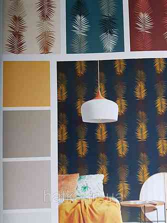 Шпалери вінілові Lutece Bensimon листя папороті бордові бежеві коричневі на світло-бежевому Київ