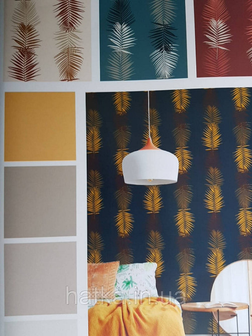 Шпалери вінілові Lutece Bensimon листя папороті бордові бежеві коричневі на світло-бежевому Київ - фото 1