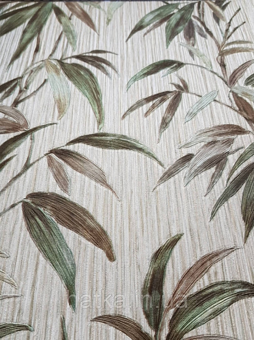 Шпалери вінілові на паперовій основі Zambaiti C88146 ABITAT бамбук листя зелене болотяне на бежевому фоні Київ - фото 2