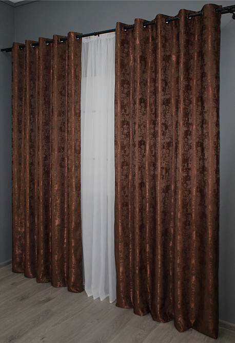 Комплект штор на люверсах VR-Textil Жаккард Sultan YL № 1204ш Коричнево-бордовый 150х250 см 2 шт (37-0063) Киев - изображение 5