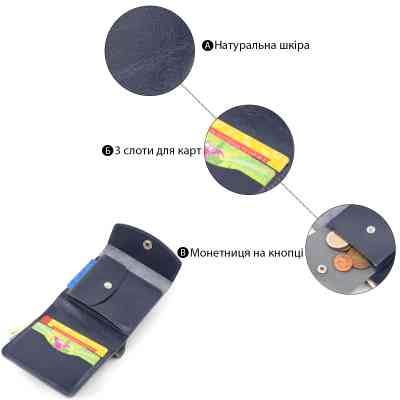 Портмоне Shvigel З натуральної шкіри Синє (16622) Вінниця