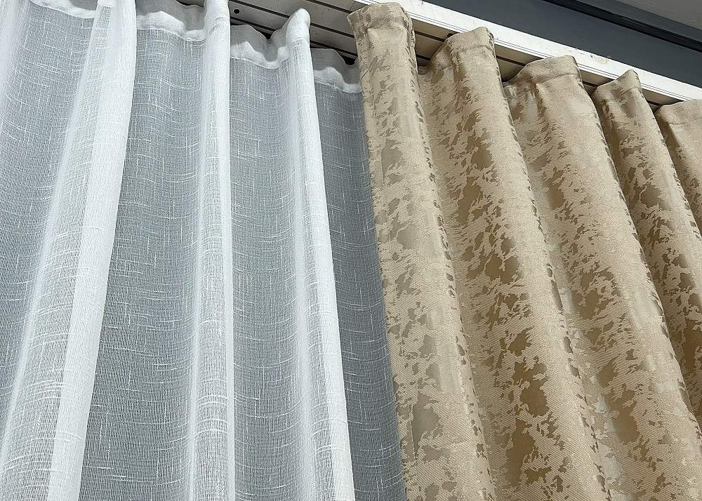 Комплект штор VR-Textil Льон Мармур 150х270 2шт і Тюль 600х270 1270ш-115т Бежевий з білим 71-122/5 Київ - фото 8