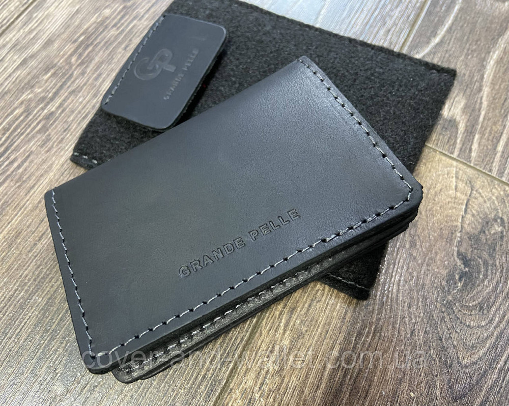 Чорна обкладинка з натуральної шкіри для ID-паспорту й автодокументів Grande Pelle Київ - фото 2