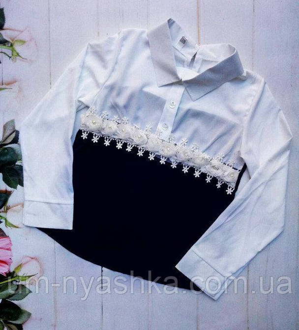 Очень красивая блузка школьная на девочку, размер 146, ТЕМНО-СИНИЙ с белым Кривой Рог - изображение 4