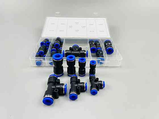 Фітинги типу Т-подібний 3-сторонній вихід пневматичний PE Tee трубний фітинг набір 24 шт (6, 8, 10, 12 мм) Мукачево