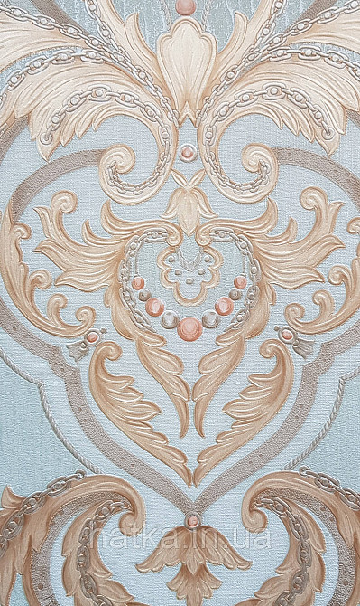 Шпалери вінілові на флізеліні AdaWall Seyyah 1.06х10 вензелю завитки великі структурні золотом на зеленому Київ - фото 2