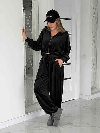 Жіночий сильний повсякденний велюровий костюм-двійка Чорний, 42/44 Одеса