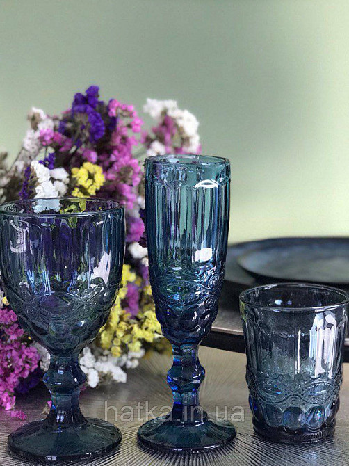 Келих для шампанського Olens «Вінтаж» 180 мл синє скло для дому та ресторанів 01-008 Київ - фото 3