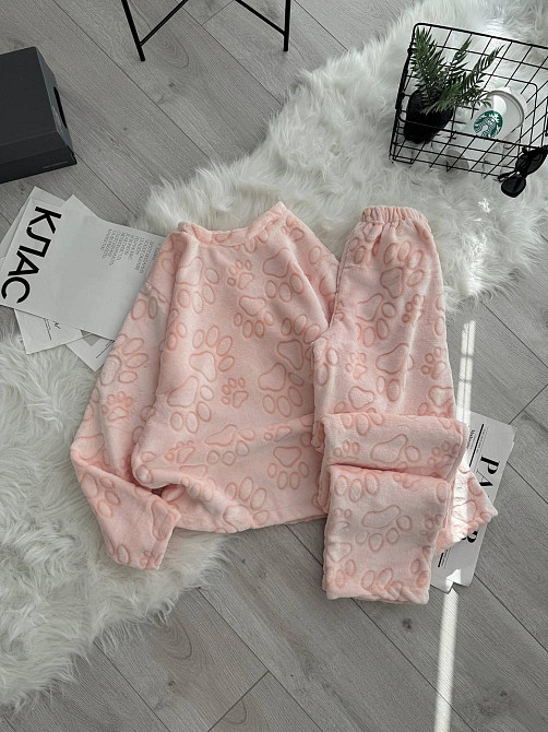 Жіноча тепла повсякденна махрова піжама турецька двостороння махра Персик, 42/44 Одеса - фото 7