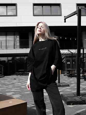 Парні футболки оверсайз(oversize) для чоловіка і дружини, для закоханих пар SANE з принтом кіт стрес чорні Одеса