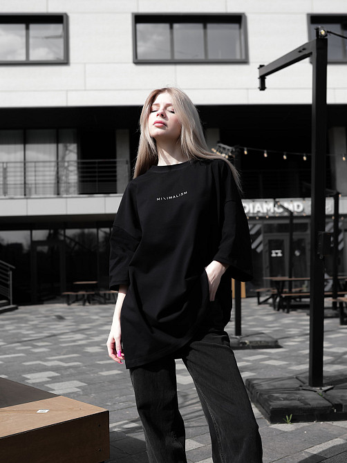 Парні футболки оверсайз(oversize) для чоловіка і дружини, для закоханих пар SANE з принтом кіт стрес чорні Одеса - фото 4