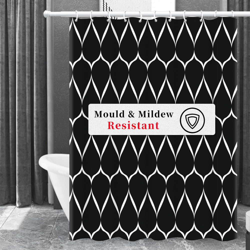 Шторка для ванны водонепроницаемая Bathlux 180x180 см с крючками, занавеска для ванной, Черная с рисунком Каменец-Подольский - изображение 3