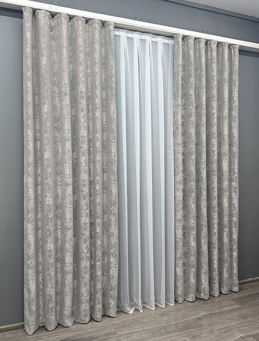 Комплект готовых штор VR-Textil Жаккард Sultan XO №1124ш Светло-серый 150х270 см 2 шт (30-921) Киев - изображение 4