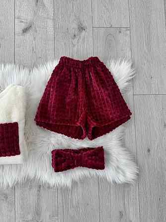Жіноча затишна тепла піжама: кофта та шорти + пов'язка на голову з турецької махри Бордо, 46/48 Одеса