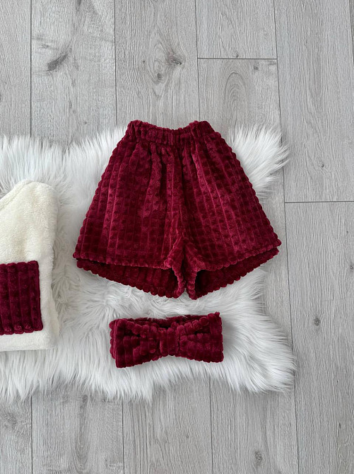 Женская уютная теплая пижама: кофта и шорты + повязка на голову из турецкой махры Бордо, 46/48 Одесса - изображение 5