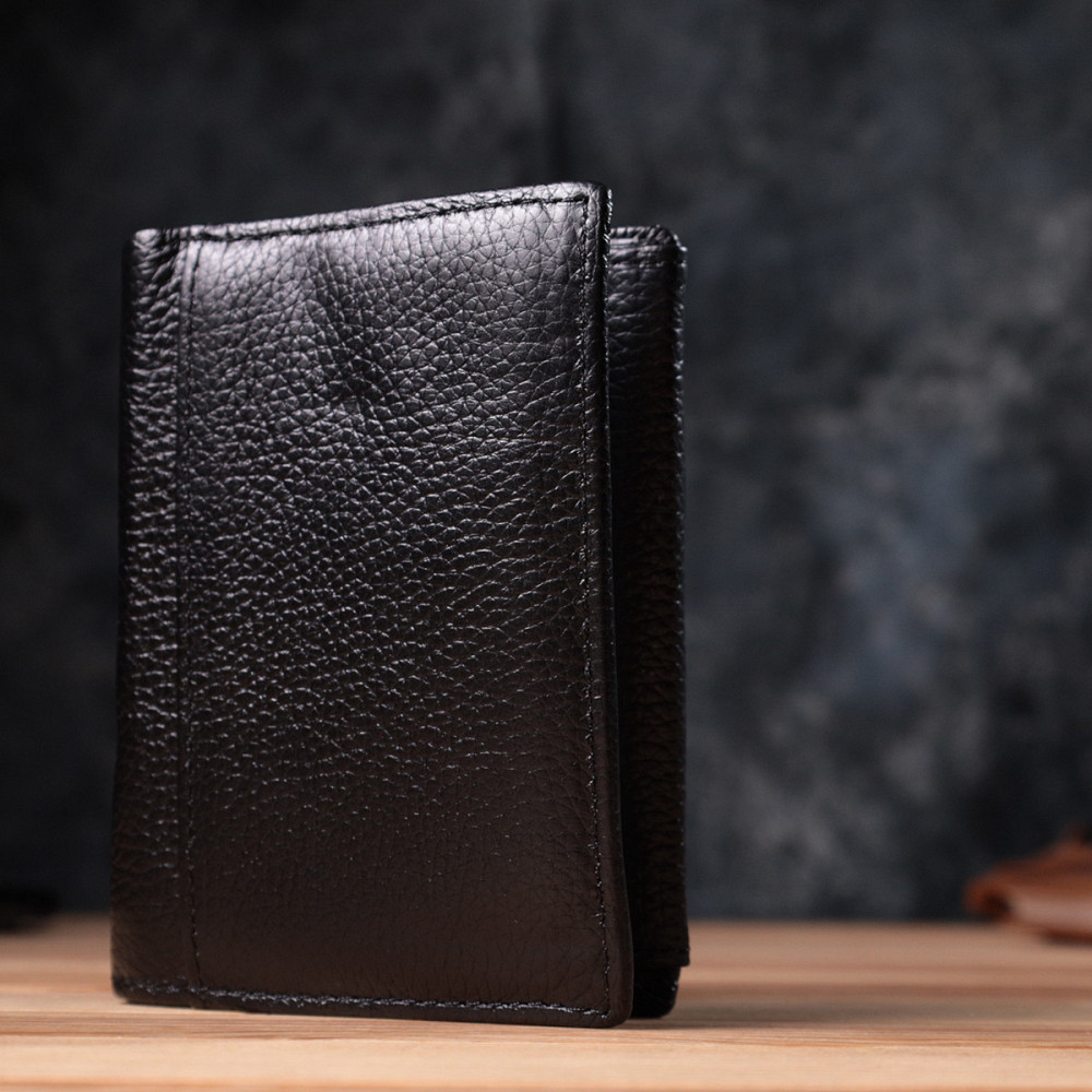 Вертикальний чоловічий шкіряний гаманець у два складання Vintage sale_15091 Чорний Київ - фото 10