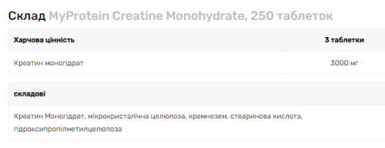 Креатин моногидрат MYPROTEIN  Creatine Monohydrate - 250 tabs Киев