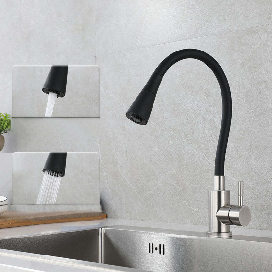 Смеситель для кухни Mixxus SEO-011-T Graphite Refl.Black нержавейка (Цвет графит+черный излив) (MI8434) Черновцы