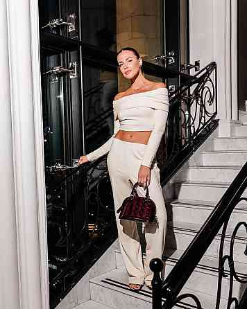 Жіночий затишний базовий костюм-двійка: топ і штани турецька ангора рубчик з в'язкою Молочний, 46/48 Одеса