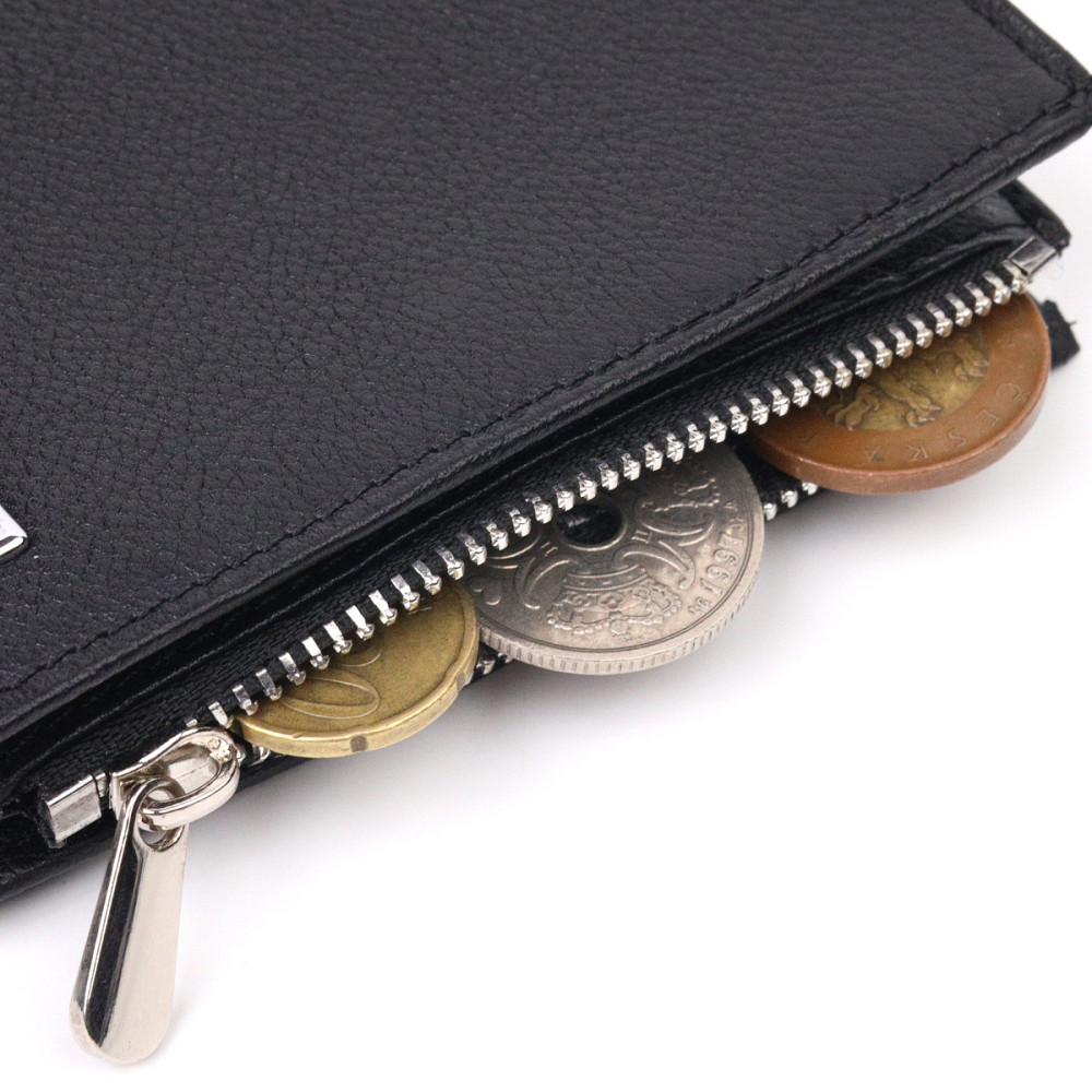 Вместительный вертикальный небольшой кожаный кошелек KARYA 21384 Черный Киев - изображение 7