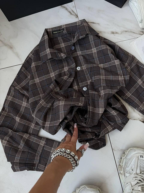 Женская стильная оверсайз рубашка в клетку фланель 100% коттон Шоколад Одесса - изображение 5