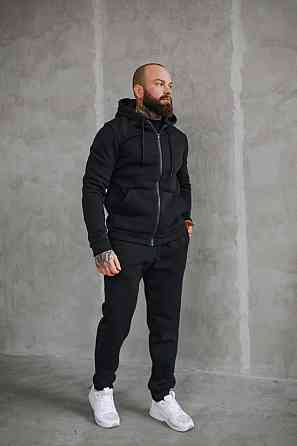 Чоловічий спортивний костюм на флісі теплий зимовий кофта+штани чорний Одеса