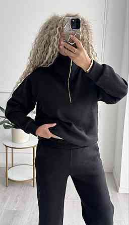 Жіночий стильний і теплий в'язаний костюм осінь-зима на трикотажній основі. Чорний, 42/44 Одеса