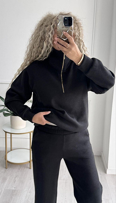 Женский стильный и теплый вязаный костюм осень-зима на трикотажной основе. Черный, 42/44 Одесса - изображение 4