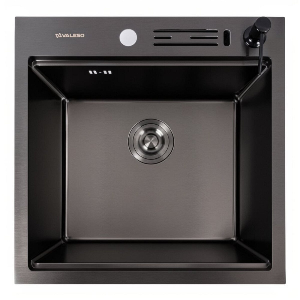 VALESO Кухонна мийка 50*50 PVD чорна VALESO Handmade з підставкою для ножів (сифон круглий, 3,0 Київ - фото 1